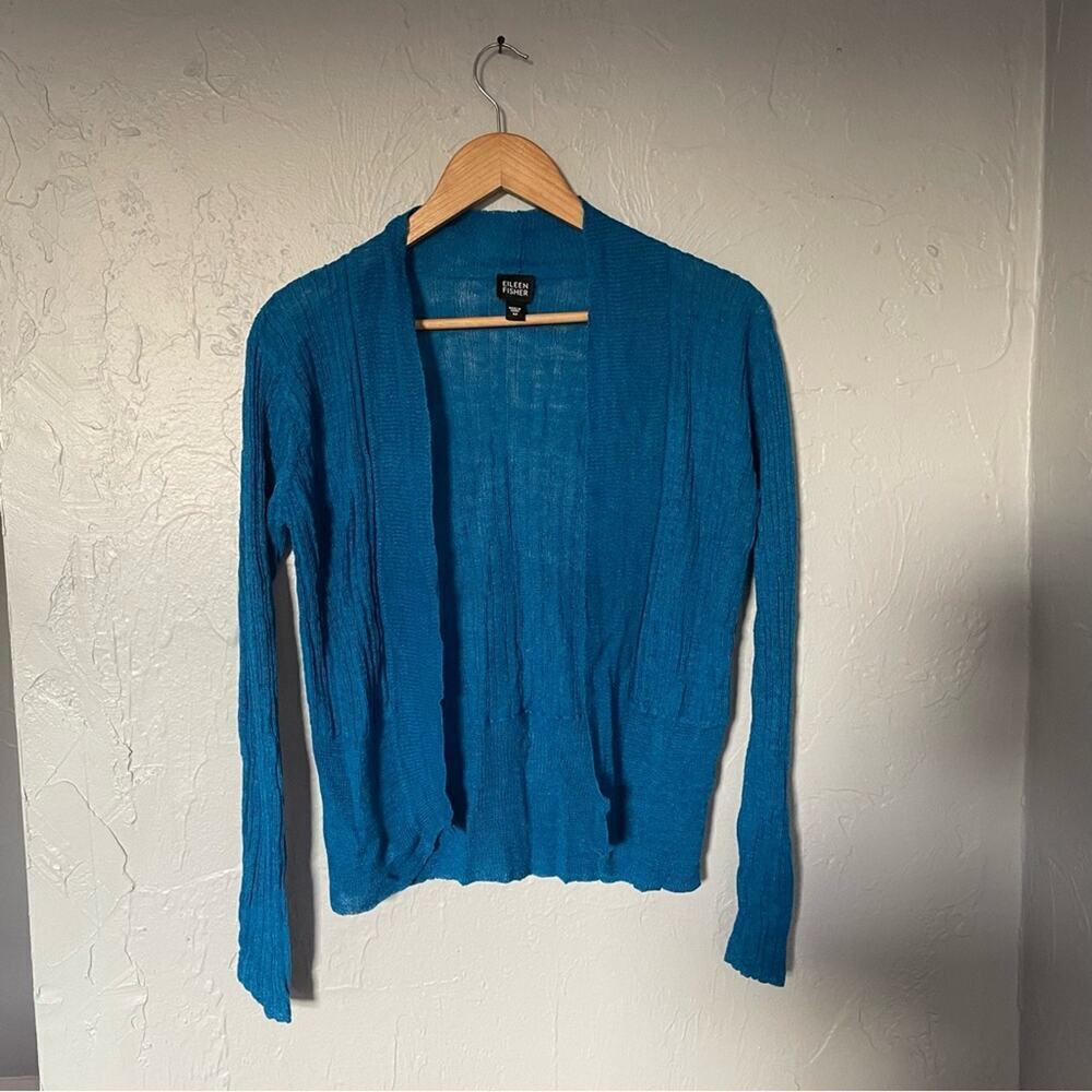 Eileen Fisher Blue Women's Cardigan 100% Linen Workwear Career size Medium